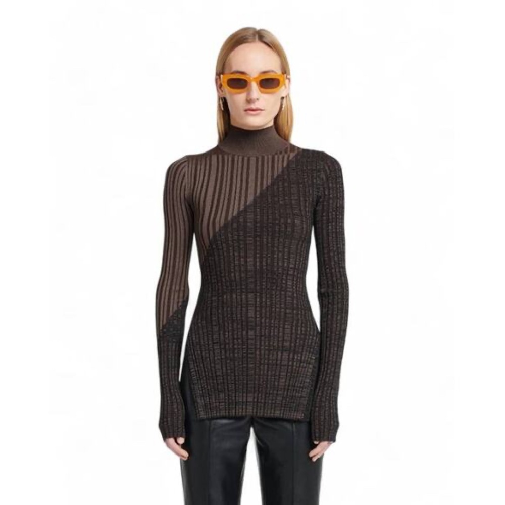 Nanushka Zareen Dual Color Top in Fossil Black L